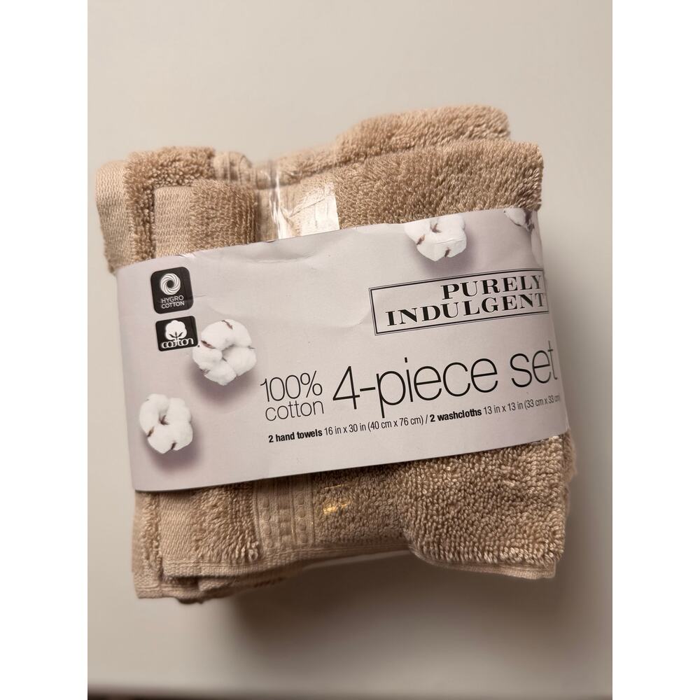 Purely Indulgent  3 piece Egyptian Cotton Hand Towel and Washcloth Set Beige